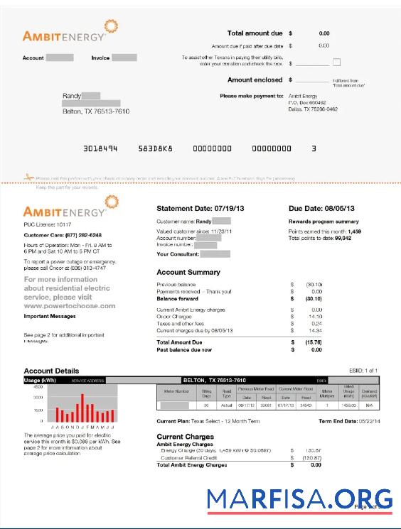 Realistic USA AMBIT ENERGY utility bill Word and PDF template